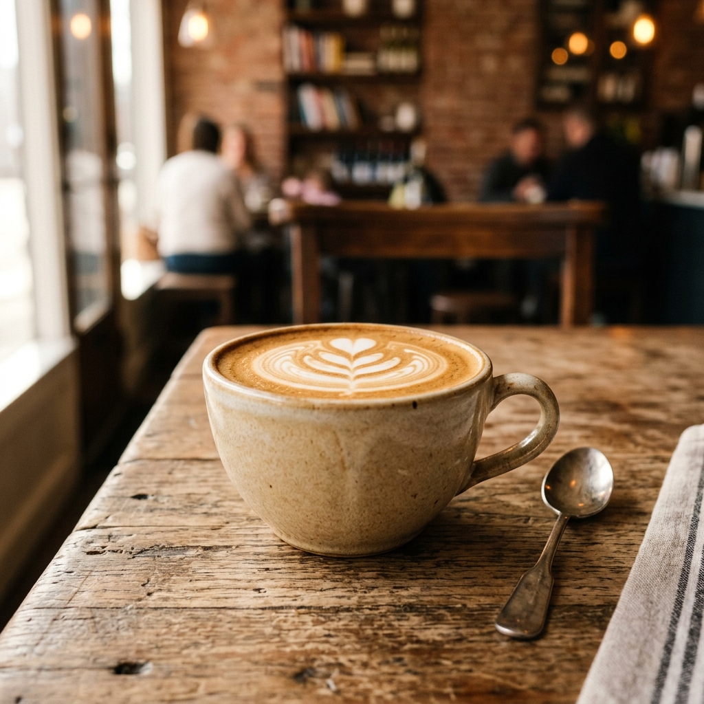 A perfect cup of classic Moka coffee on a wooden table